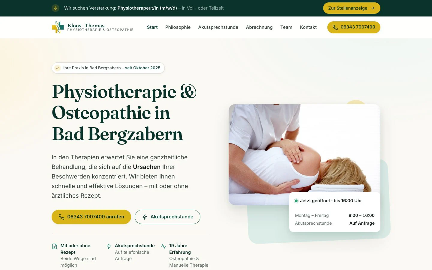 Startseite der Praxis Kloos · Thomas für Physiotherapie und Osteopathie