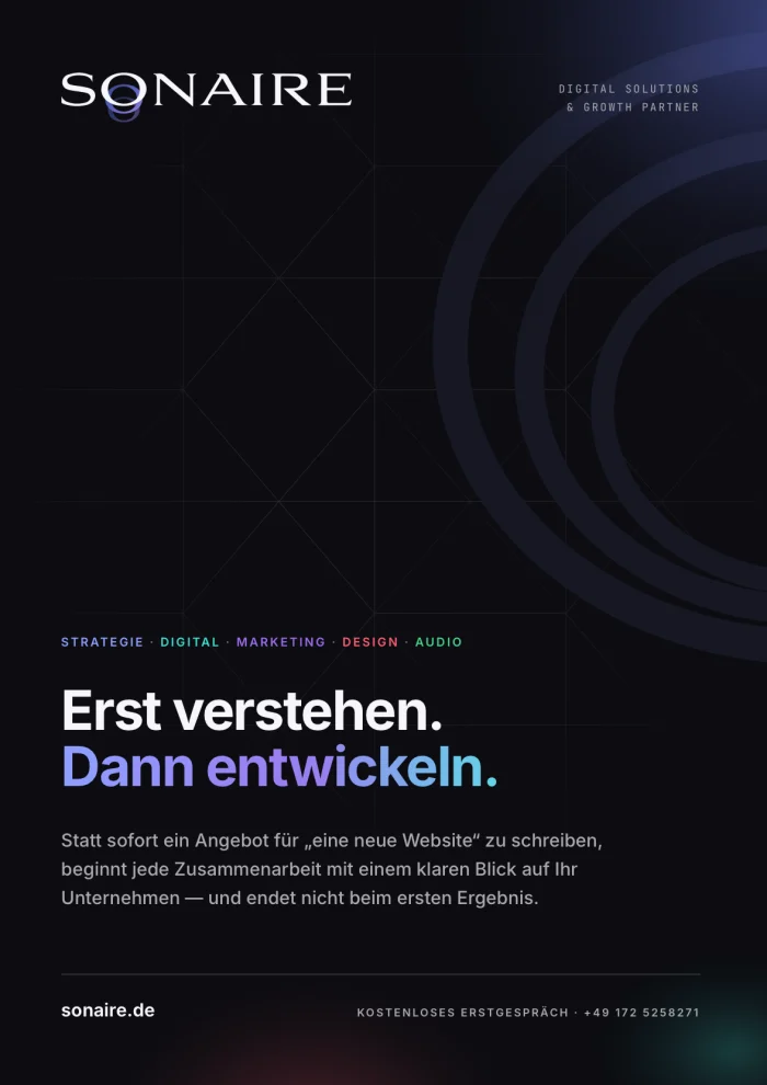 Titelseite des Sonaire-Flyers: Erst verstehen. Dann entwickeln.