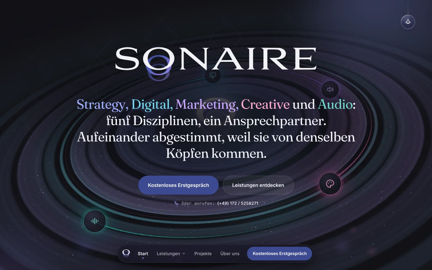 Startseite von sonaire.de im dunklen Design
